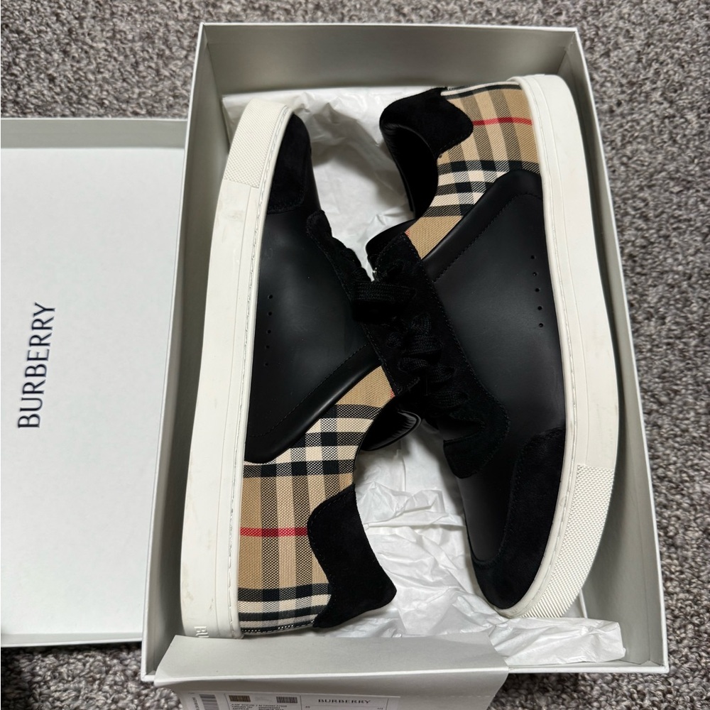 Burberry Men's Black and Beige Check Sneakers
